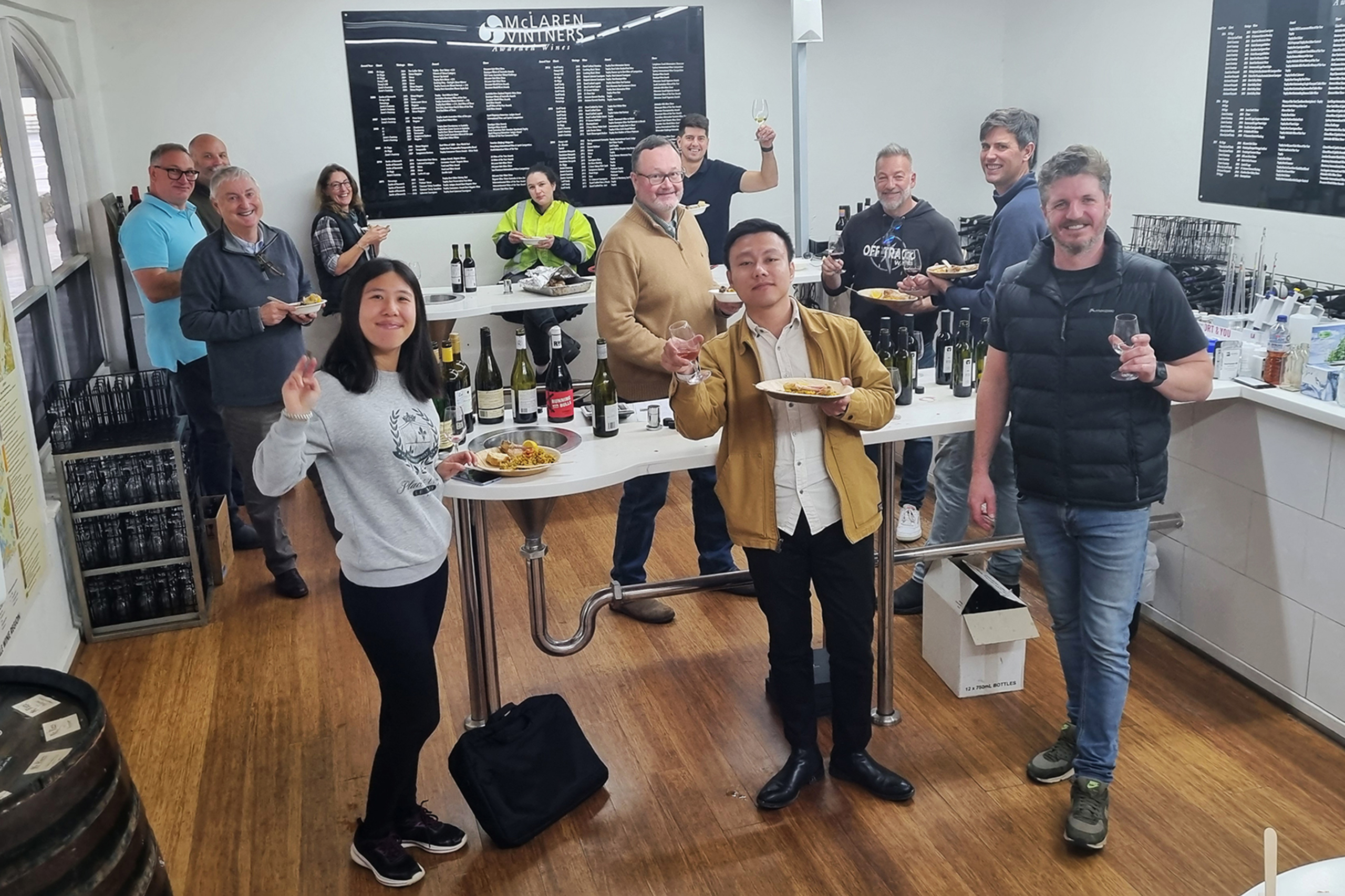 Classic Oak customers enjoying a barrel tasting at McLaren Vintners